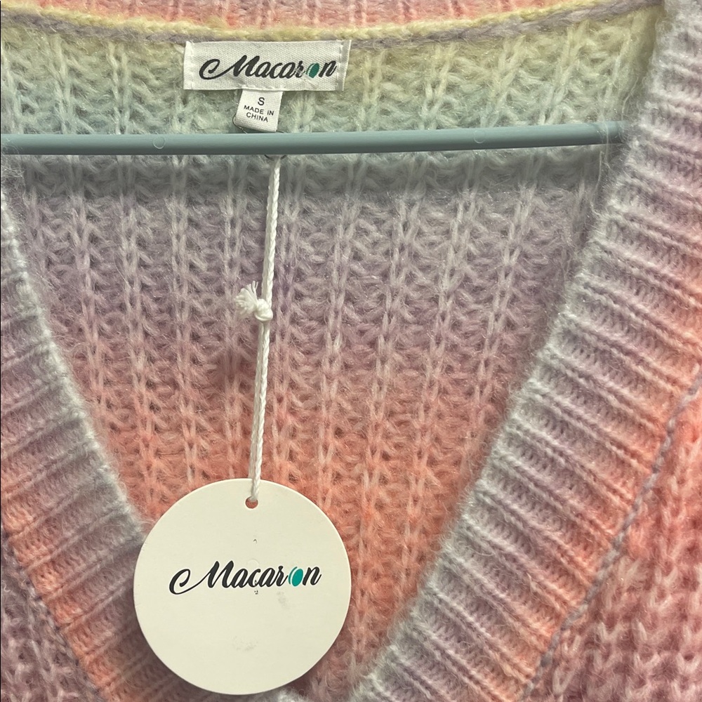 MACARON Pastel Striped V-Neck Sweater Size Small oversized - Picture 2 of 4